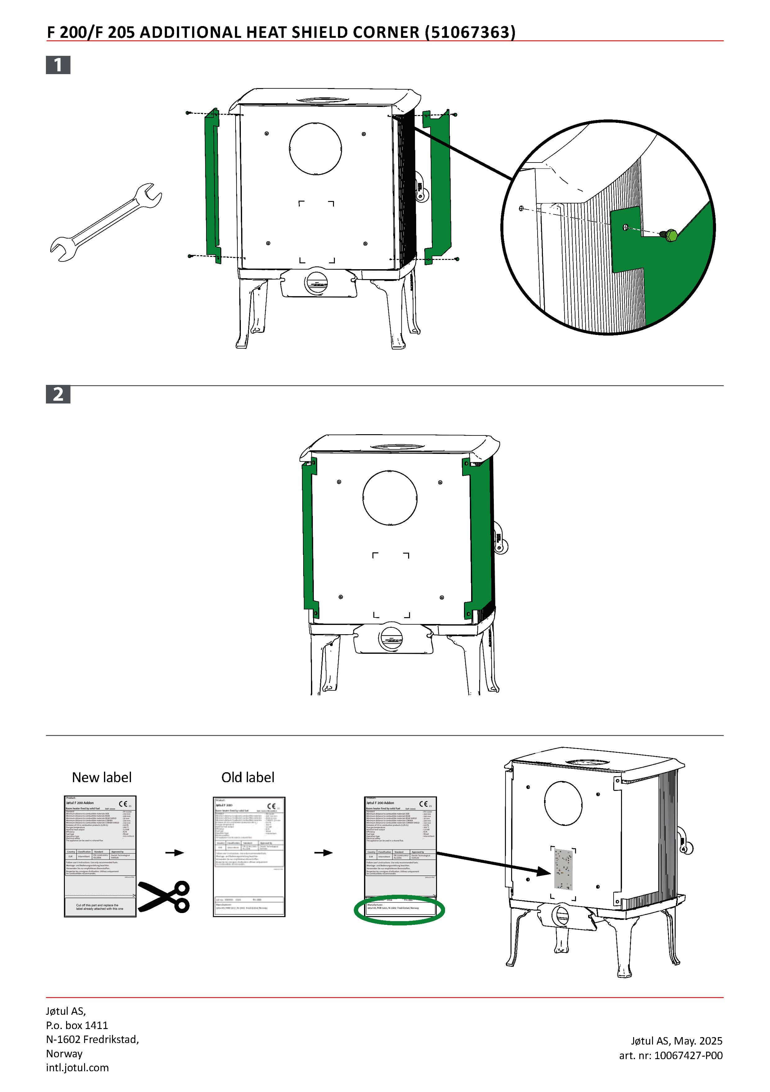 Jøtul F 200_205 additional heat shield corner