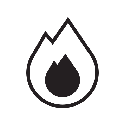 Ein schwarzes Flammensymbol